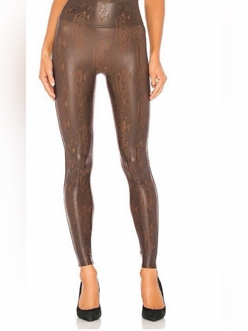 Spanx Faux Leather Snakeskin Leggings 20265R Brown Snakeskin XS